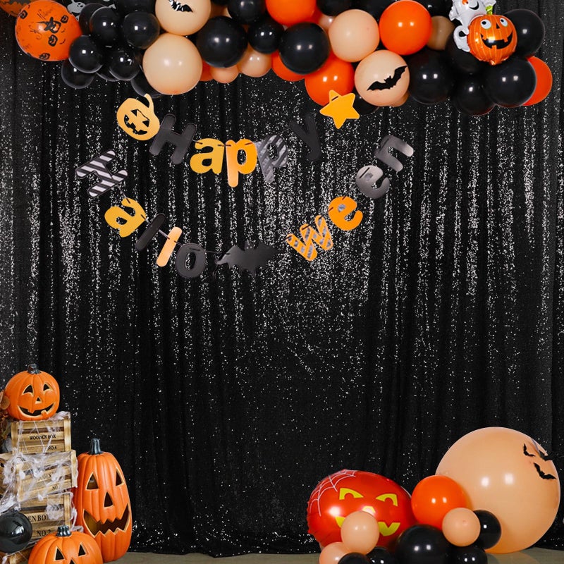 SquarePie Sequin Backdrop 8FT x 8FT Black Curtain Background for Halloween Wedding Party Christmas Decoration - Image 2